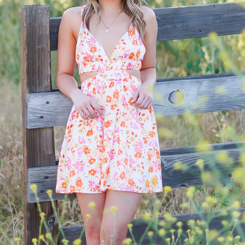 Beginning Boutique Floral Mini Dress in Orange and Pink